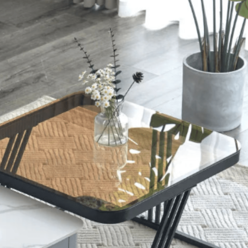 Table basse en verre, marbre gigogne