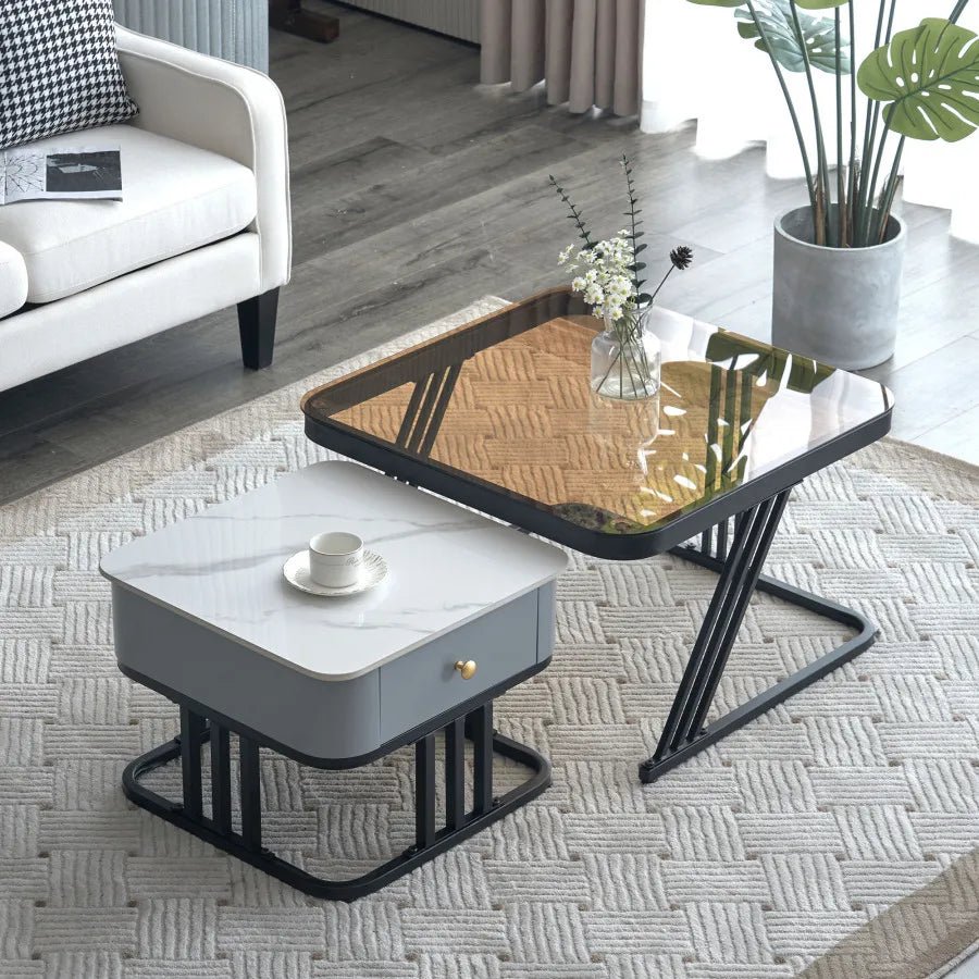 Table basse gigogne Vitrea en verre et marbre