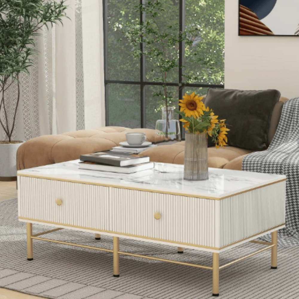 Table basse rectangulaire en marbre blanc