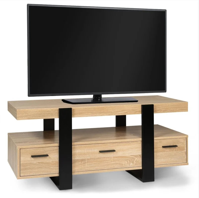 Meuble TV en Bois pour Salon avec Support Double et Tiroirs de Rangement