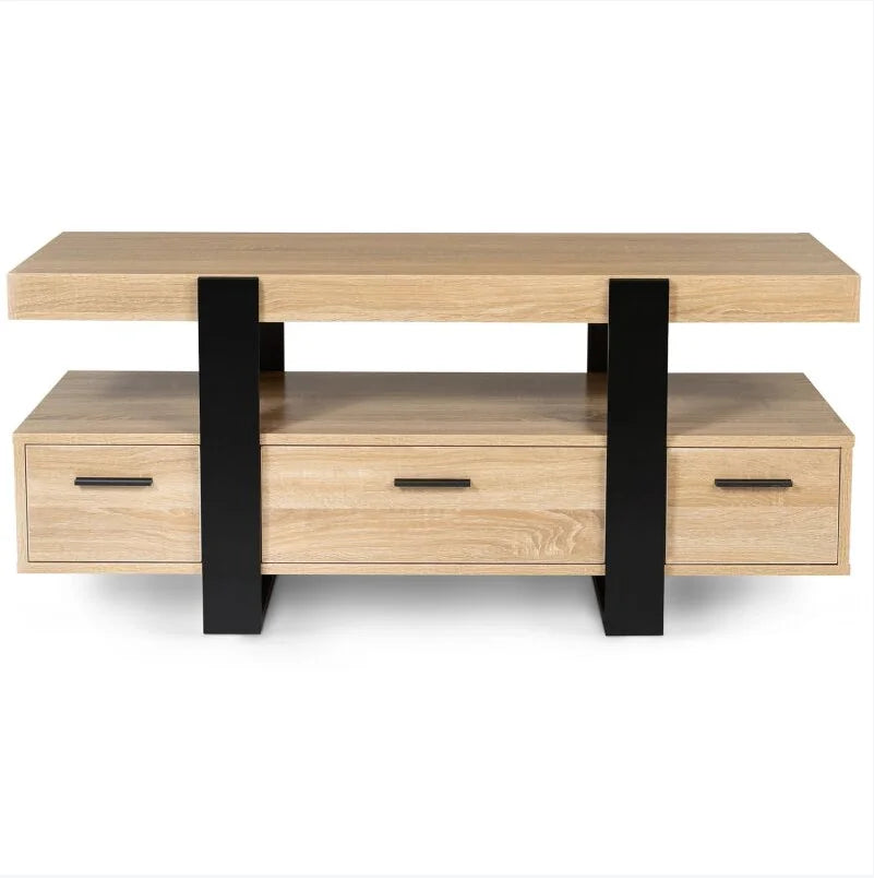 Meuble TV en Bois pour Salon avec Support Double et Tiroirs de Rangement