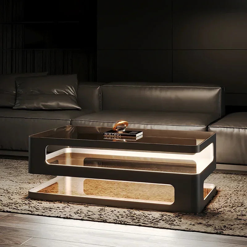Table basse rectangulaire Lyriel en verre à LED
