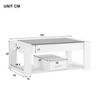 Table basse Clarys blanche en verre avec tiroir