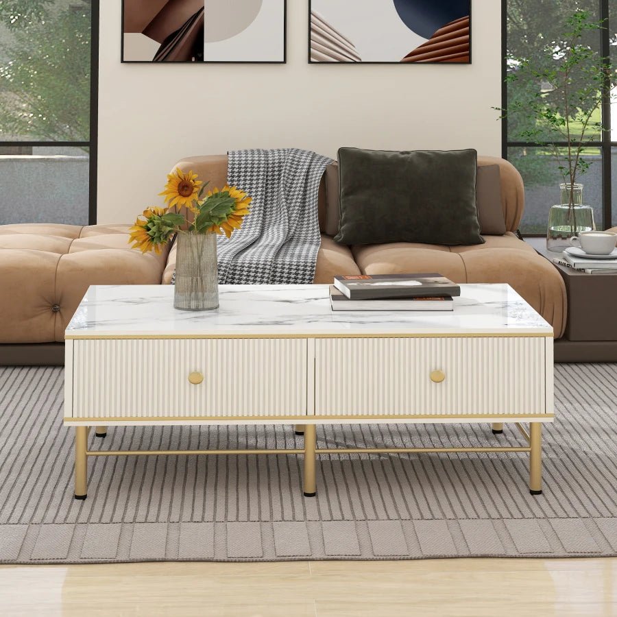 Table basse rectangulaire Alba en marbre blanc