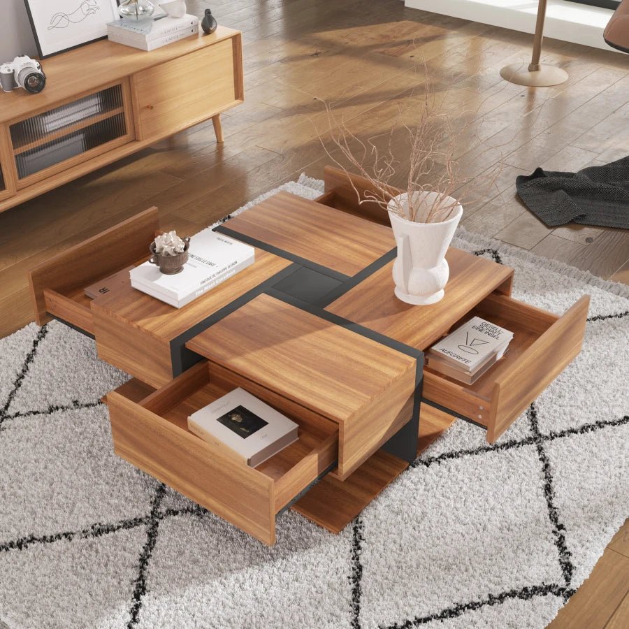 Table basse Tiloé en bois à 4 tiroirs