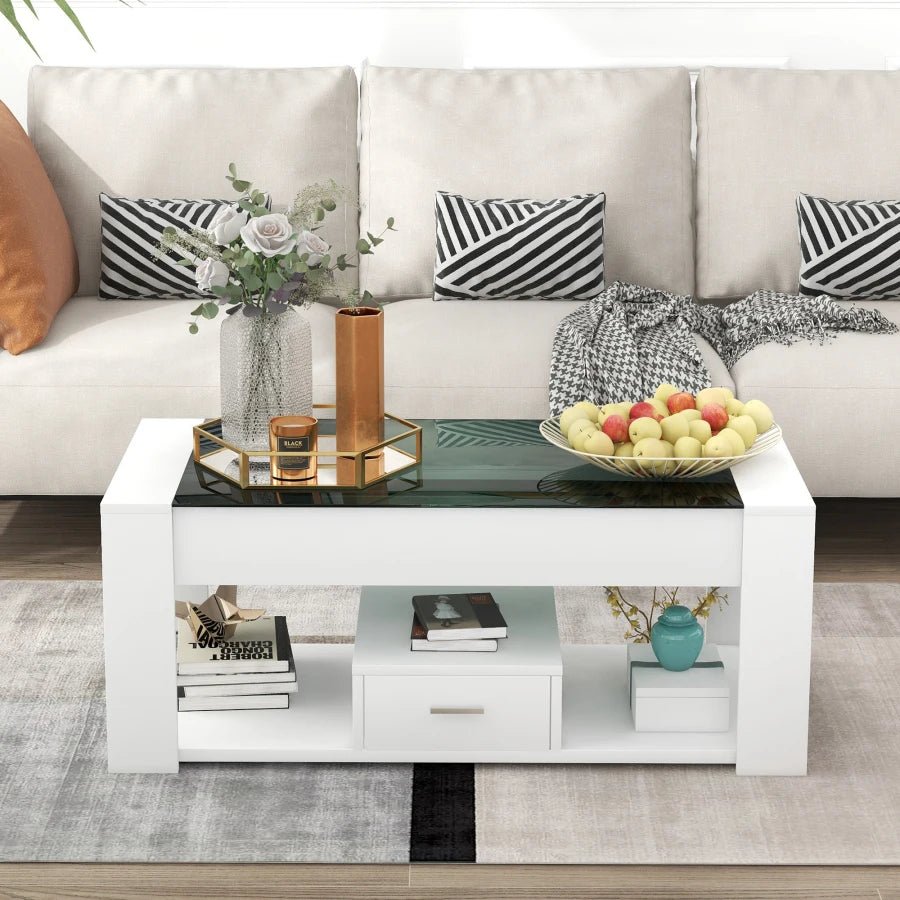 Table basse Clarys blanche en verre avec tiroir