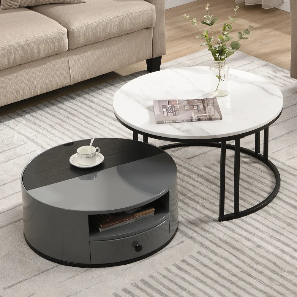 Table basse gigogne Dualis noir et blanc