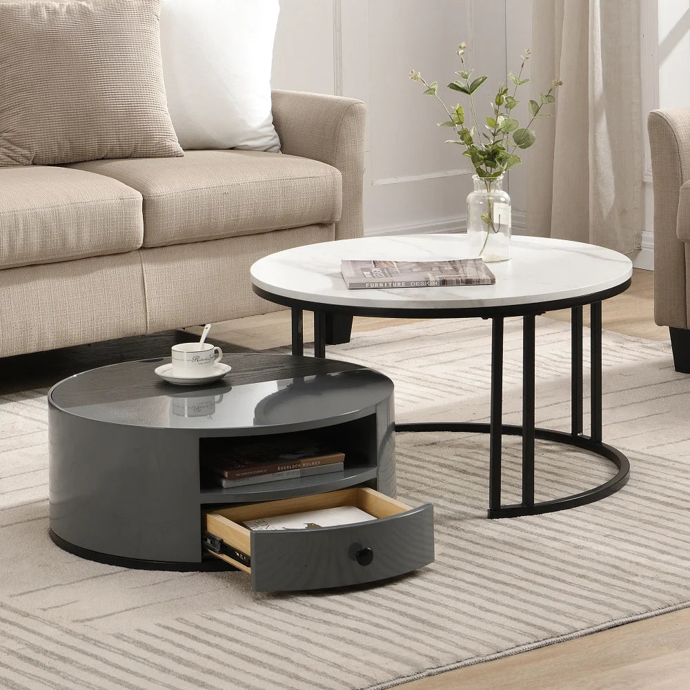 Table basse gigogne Dualis noir et blanc